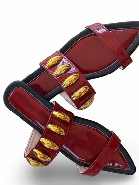 Women’s Burgundy Slide Sandals with Gold Studs